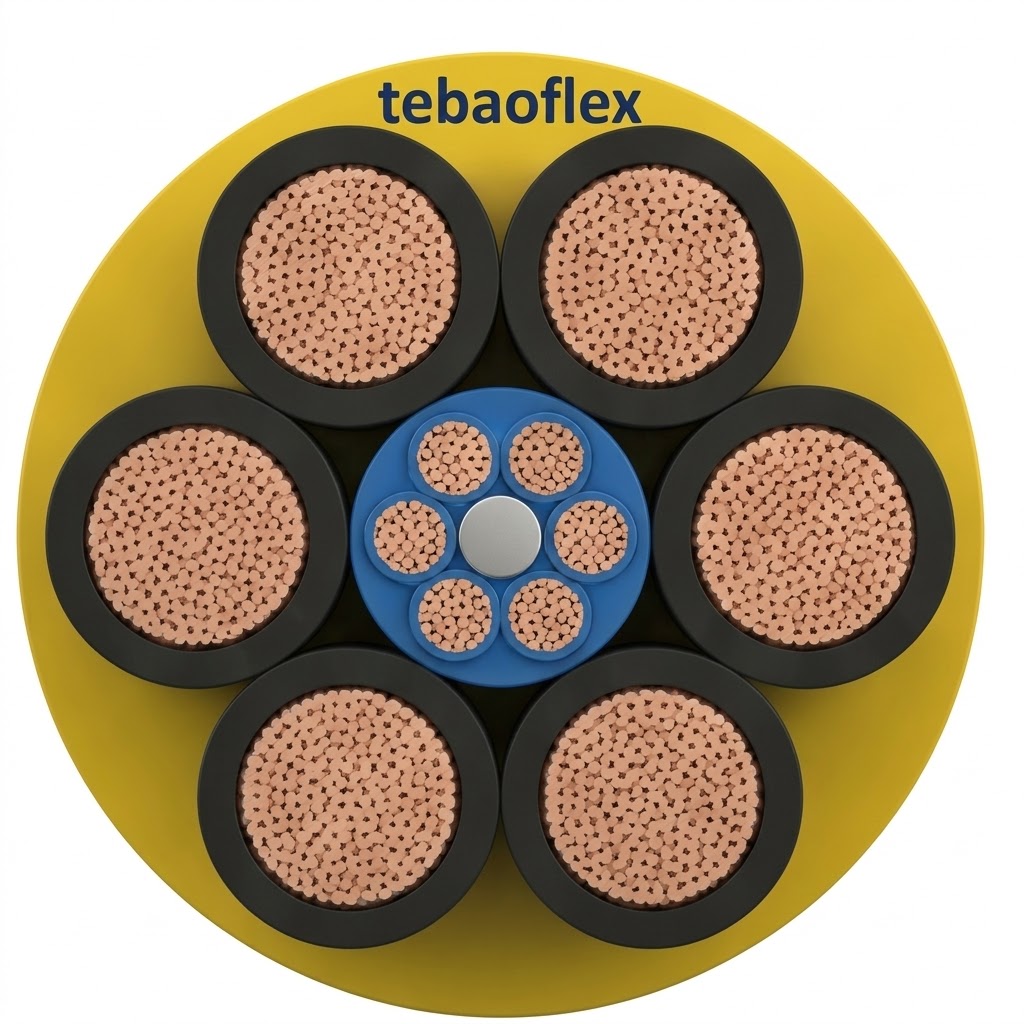 Cross section of shielded 400Hz ground power cable showing copper braid