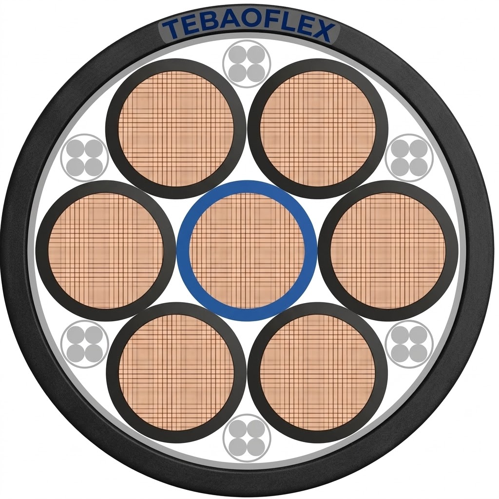 Cross section of 400Hz feeder cable with XLPE insulation and control cores