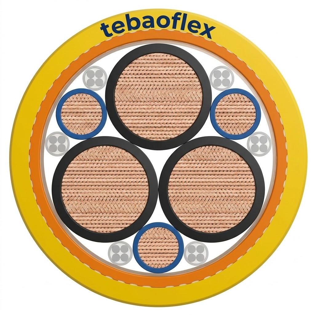Cross section of symmetrical 400Hz ground power cable showing anti-rupture design