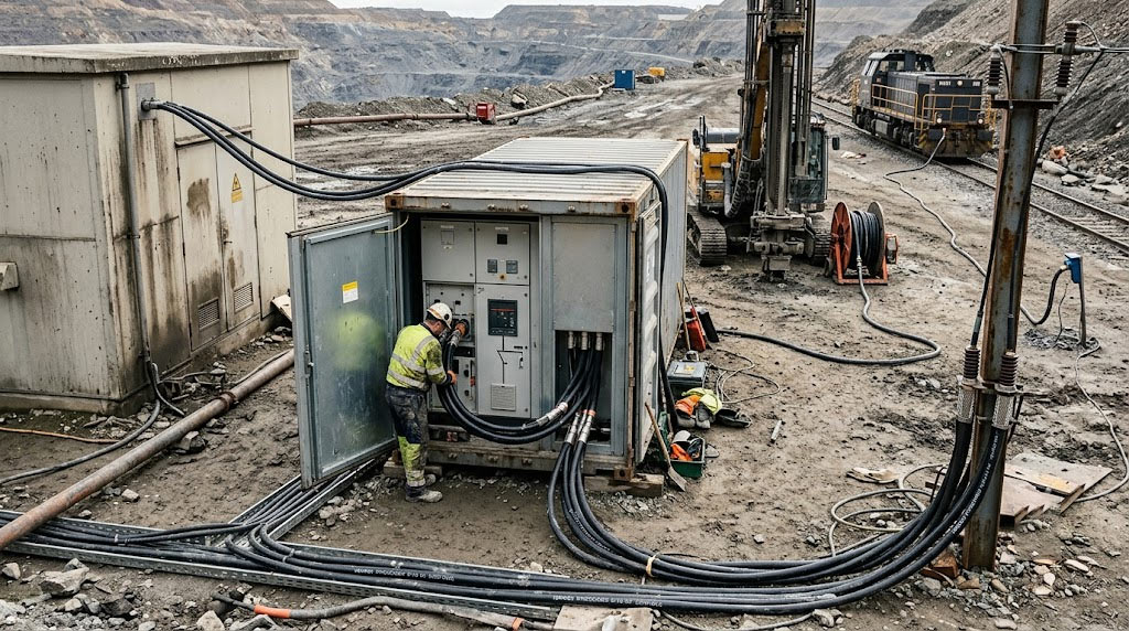 Screened medium voltage mining cable for mobile transformer and switchgear