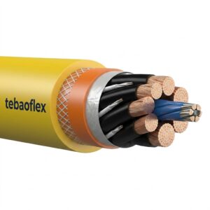 Cabo recuperador de tambor laranja de 400Hz com revestimento em PUR para hangares de aviação.