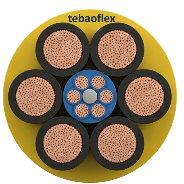 Cross section of shielded 400Hz ground power cable showing copper braid