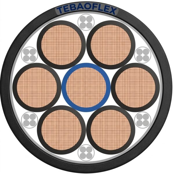 Cross section of 400Hz feeder cable with XLPE insulation and control cores