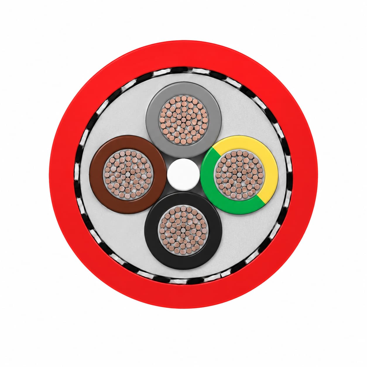 Cross section of SiHFC cable showing silicone insulated cores and TCWB screen