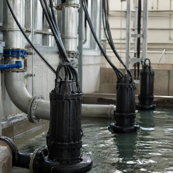 Submersible pump cables connected to industrial pump system