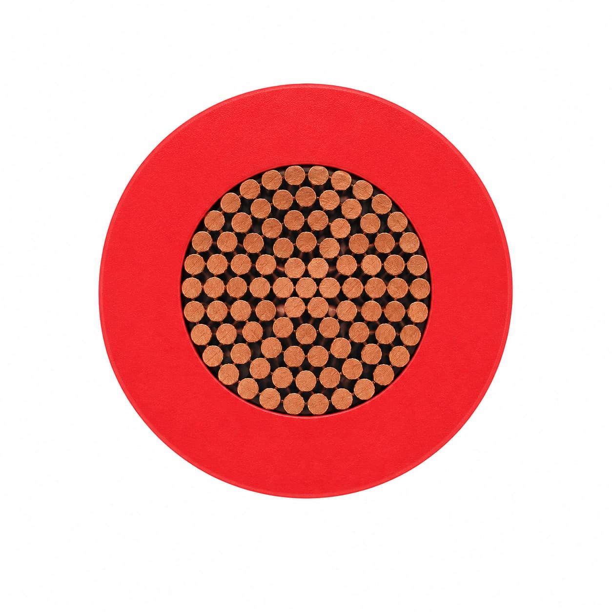 Red tri-rated cable cross section showing flexible copper conductor and PVC insulation