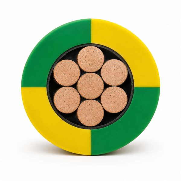 NEK 606 P108 UX earth cable cross-section with green-yellow SHF2 covering and stranded conductor
