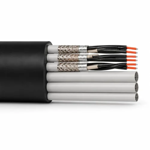 NGFLGOEU screened flat cable cutaway with braided control elements and power cores