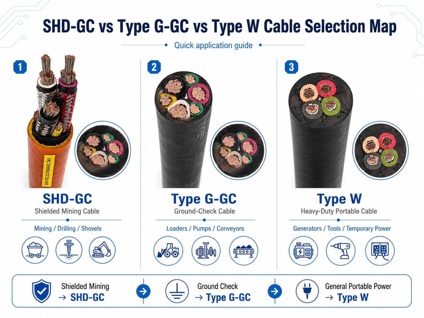 SHD-GC cable Type G-GC cable and Type W mining cable selection map