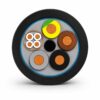 Submersible Pump Cable Blue Ring Cross Section Submersible pump cable cross section with power conductors, monitoring cores and blue sealing ring detail