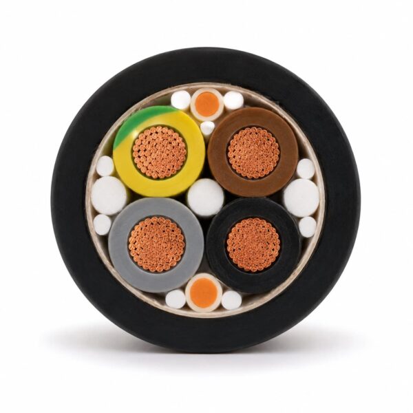 Submersible Pump Motor Cable Four Core Section Four-core submersible pump motor cable cross section with flexible copper conductors and rubber sheath