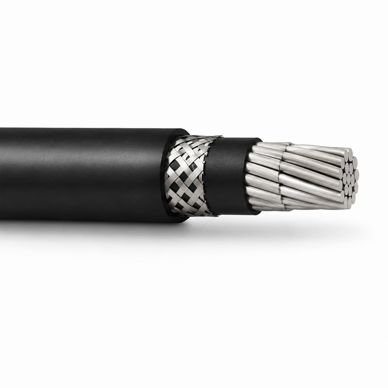 TCu/MGT/EPR/ZH/GSWB/ZH SW4 cable layer detail showing conductor, bedding, GSWB braid and black sheath