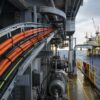 Offshore platform cable tray route illustrating fixed marine cable installation conditions