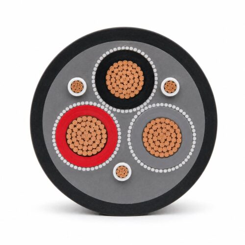 TF-SUB screened submersible pump motor cable cross section with copper power cores and monitoring conductors