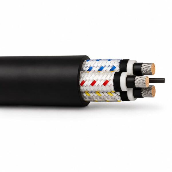 Type 210 Flexible Rubber Mining Cable 1.1kV Type 210 1.1kV flexible rubber mining cable with three screened power cores and black PCP sheath