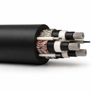 Type 240 underground coal mine cable with three screened phase cores and three pilot cores