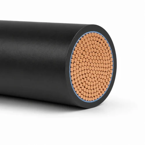 WCT natural rubber welding cable cutaway with stranded copper conductor and black sheath