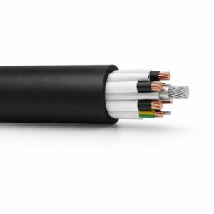 YSLTOE-J 300/500V gravity-feed collector basket cable with black PUR sheath, flexible copper cores and central lead ball support for container cranes