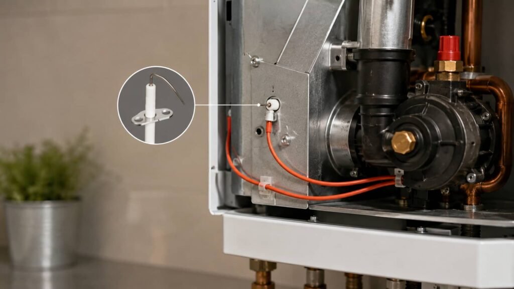 7/10 kV silicone ignition cable installed in a burner ignition assembly