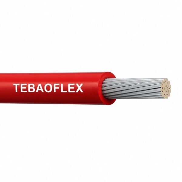 UL 3239 cable UL 3239 high voltage silicone wire with red silicone insulation stripped back to show the stranded tinned copper conductor