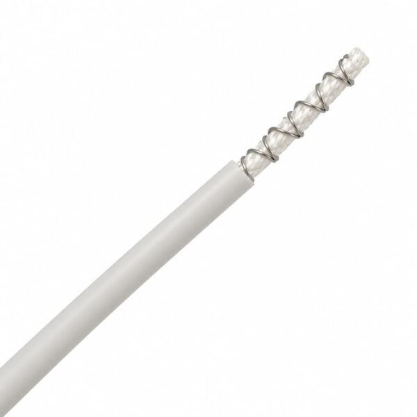 UL 3590 UL 3590 silicone heating wire stripped back to show the resistance alloy filament spirally wound around a braided glass fibre core