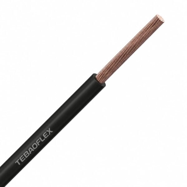 flare-stack-ignition-cable Single-core flare stack ignition cable with the black jacket stripped back to show the finely stranded flexible copper conductor