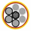 Secção transversal do cabo GP 28V DC SC mostrando um núcleo de potência de 120 mm² e quatro núcleos de controlo