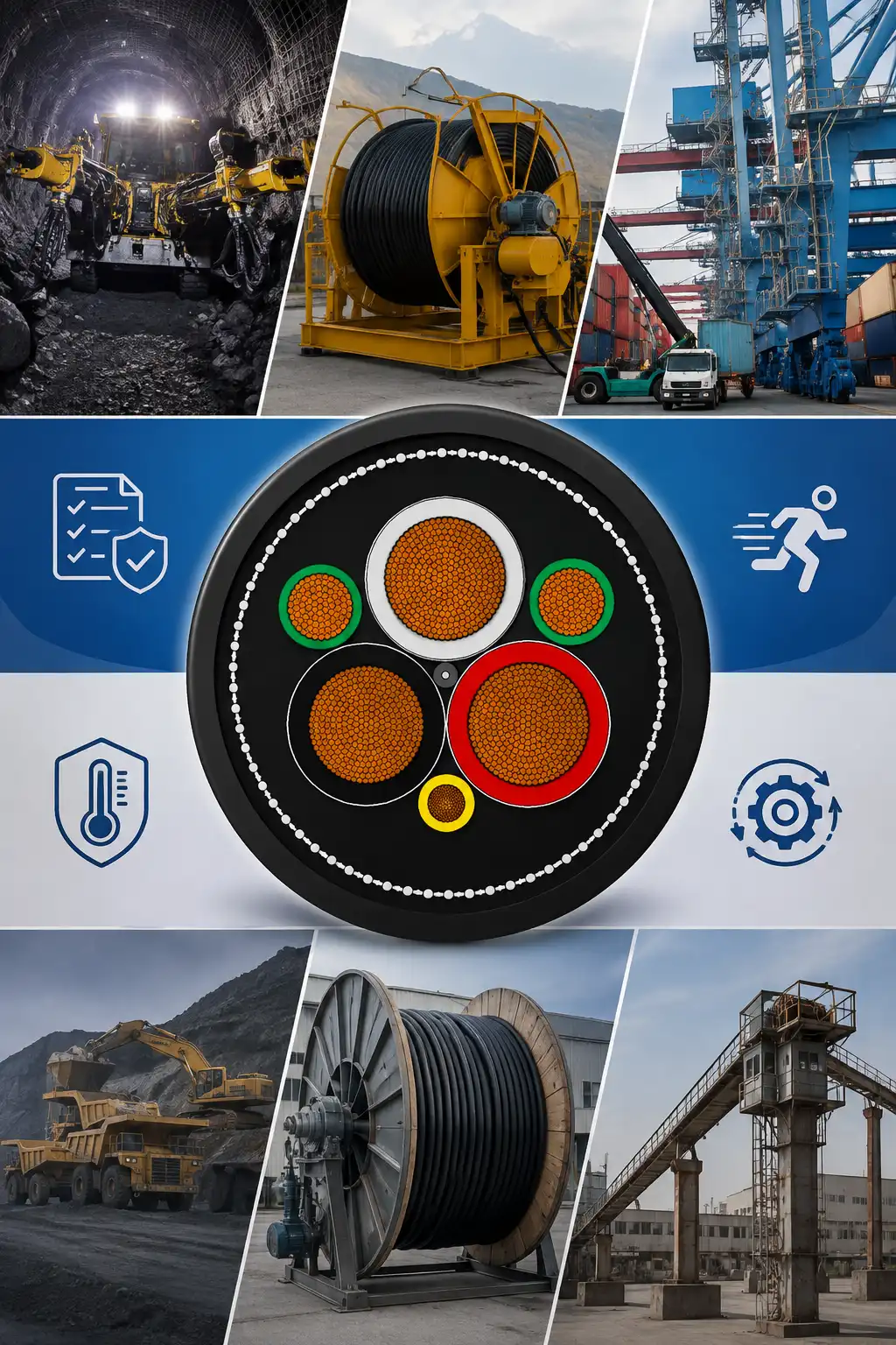Industrial, mining, port and cable applications with a cable cross-section