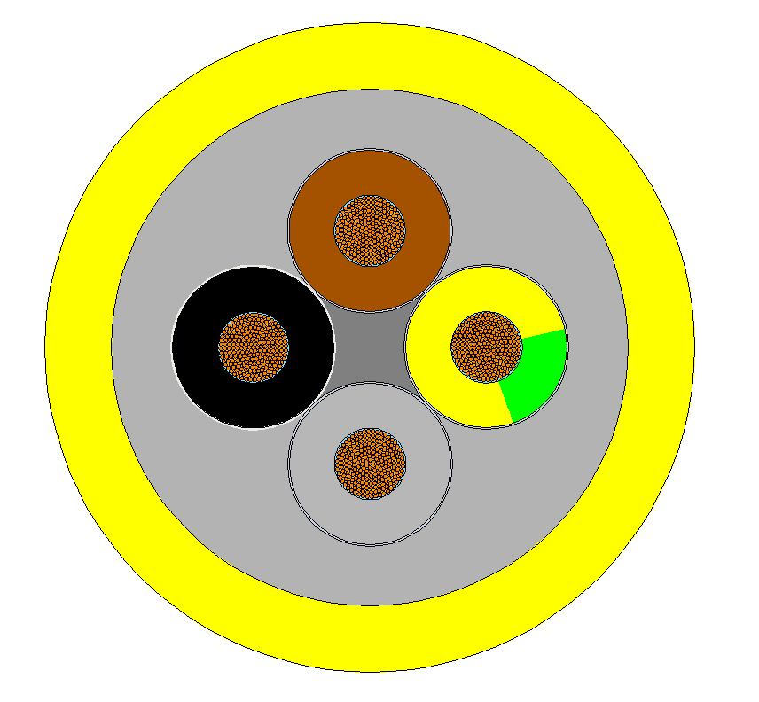 NSHXOEU-O and NSHXOEU-J cable cross-section showing flexible copper conductors, EPR insulation and rubber sheath