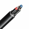 NTSKCGWÖU mining loader cable cutaway showing three power cores, a central reinforcement and black outer sheath