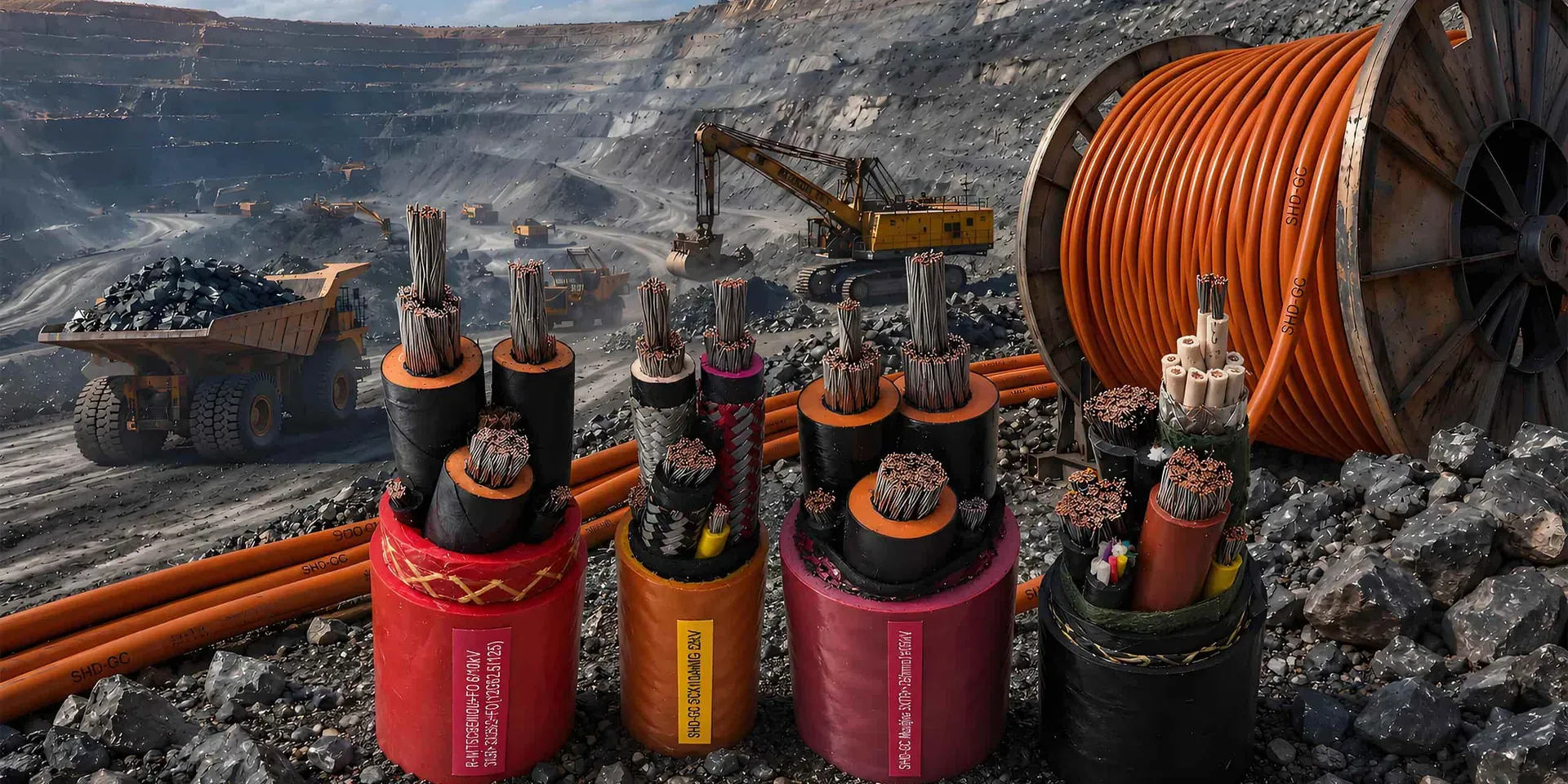 Heavy-duty mining and trailing cables used with open-pit mining equipment