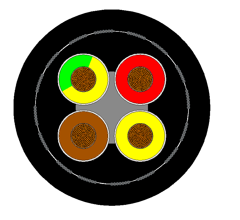 Type 20 / Type 21 cable cross-section showing the supplied power, pilot, earth, screen and protection arrangement