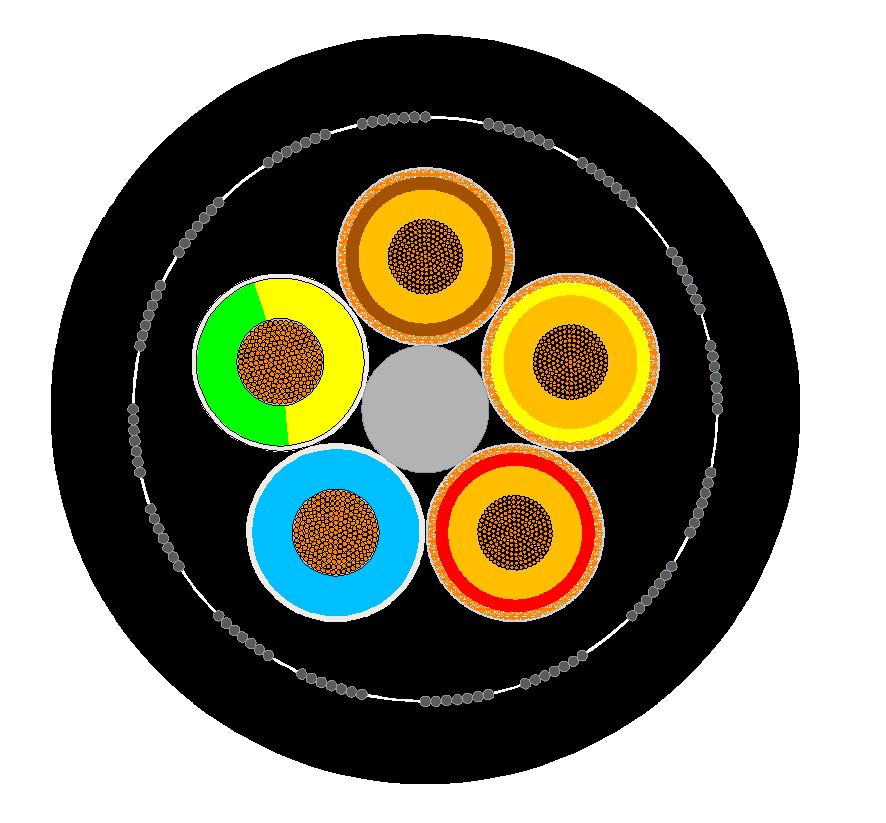 Type 44 cable cross-section showing the supplied power, pilot, earth, screen and protection arrangement