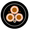 Type 450 Class 1 Composite Screened Mining Cable 3.3/3.3–33/33 kV Cross-Section Type 450 cable cross-section showing power cores, composite screen, two earths and pilot