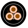 Type 451 Class 1 Composite Screened Mining Cable 3.3/3.3–33/33 kV Cross-Section Type 451 cable cross-section showing power cores, two earths, reduced-size pilot and composite screen