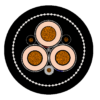 Type 455 Class 1 Semiconductive Screened Mining Cable 3.3/3.3–11/11 kV Cross-Section Type 455 cable cross-section showing three screened power cores, two earths and pilot