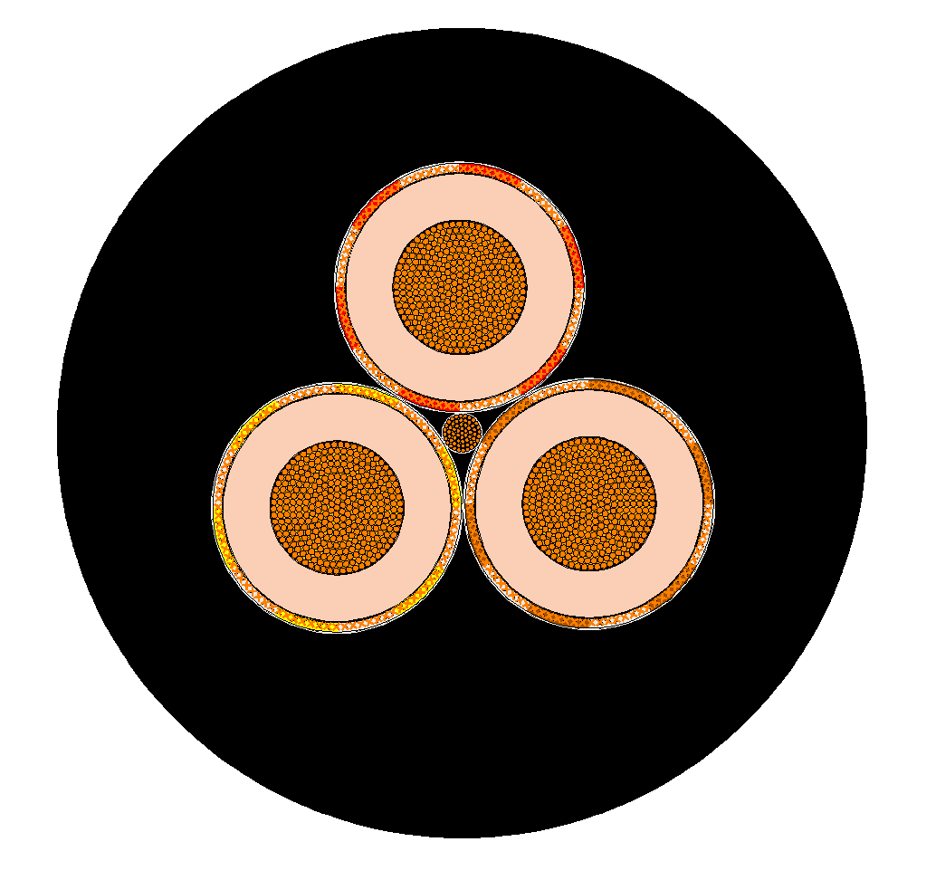 Type 730 cable cross-section showing the supplied power, pilot, earth, screen and protection arrangement