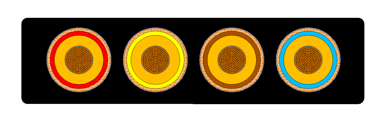 Type FS4 cable cross-section showing the supplied power, pilot, earth, screen and protection arrangement