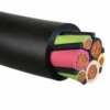 Type G Cable cutaway showing coloured insulated copper conductors, green grounding conductors and black CPE jacket