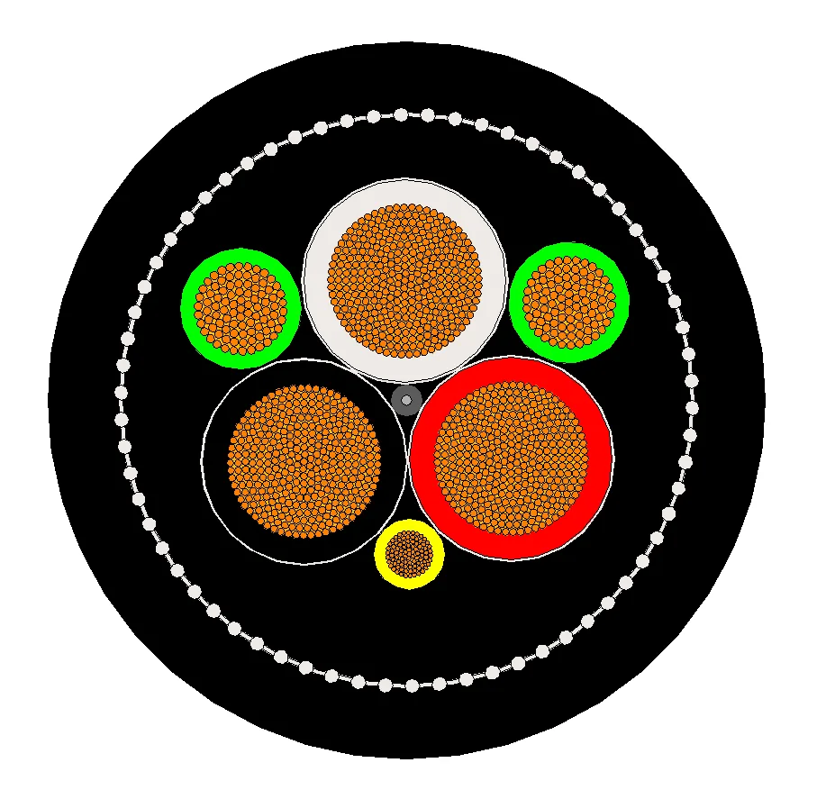 Type G-GC cable construction diagram showing three power conductors, two grounding conductors and ground-check conductor