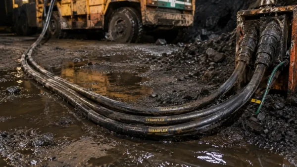 Type G Mining Cable connected to underground mining equipment in a wet mine environment
