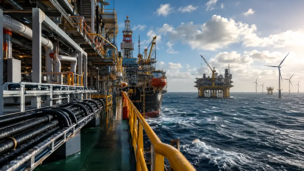 Offshore platform and wind-substation power cable route