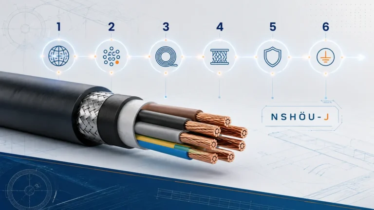 VDE DIN six-position cable designation diagram for NSHTÖU-J cable