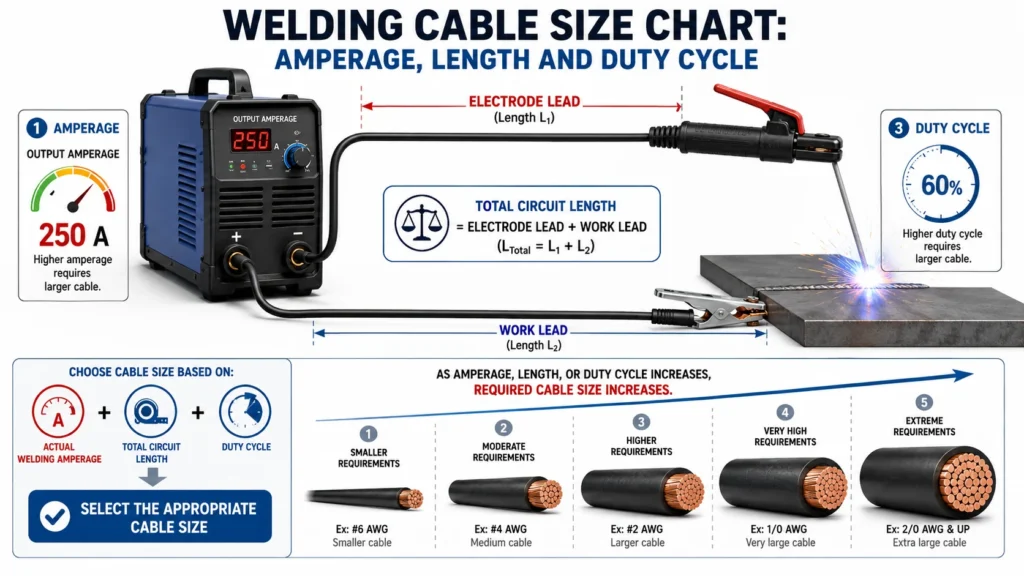 Welding Cable Size Chart: Amperage, Length and Duty Cycle