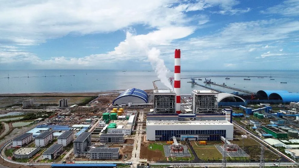 Aerial view of Duyen Hai 2 coal-fired power plant and its coal handling area