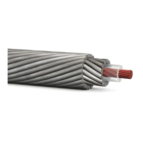 Monoconductor wireline cable cutaway showing copper conductor, insulation and contra-helical inner and outer steel armour