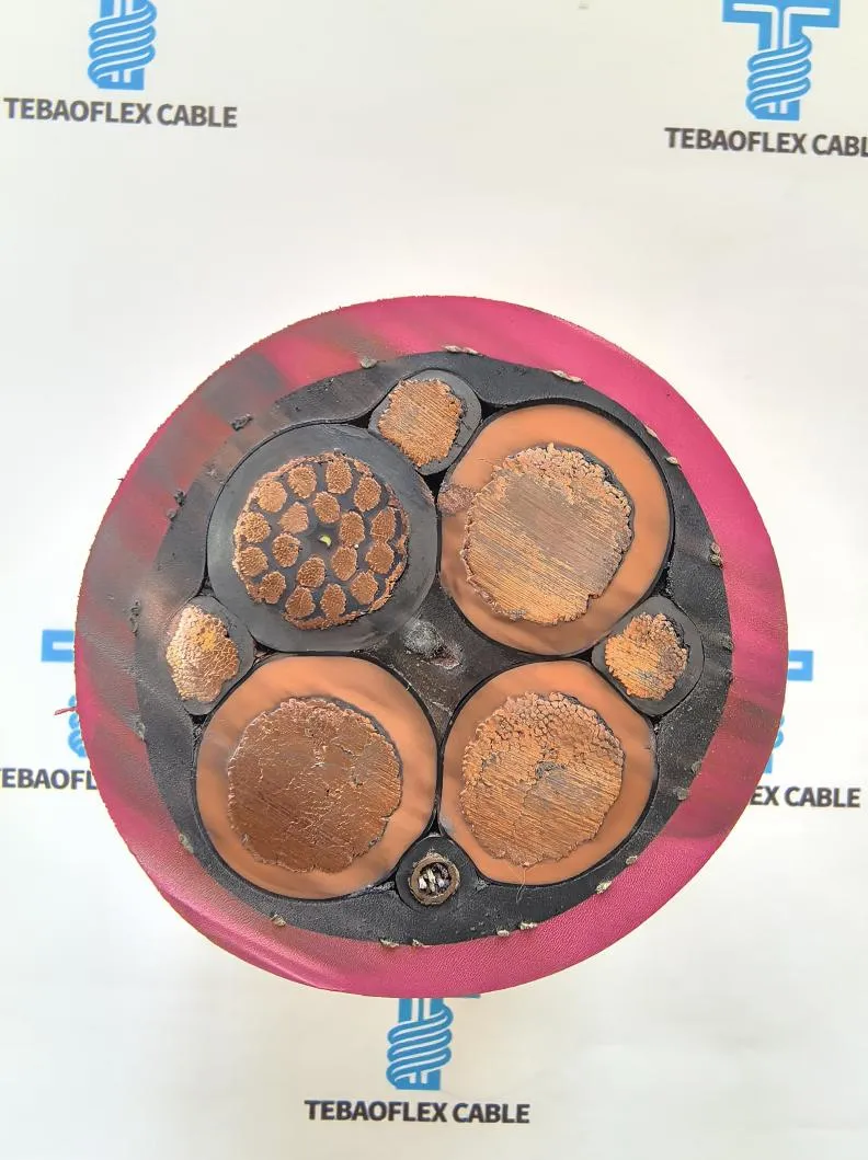 Cross-section of MV reeling cable sample with power, earth, control cores and fiber unit