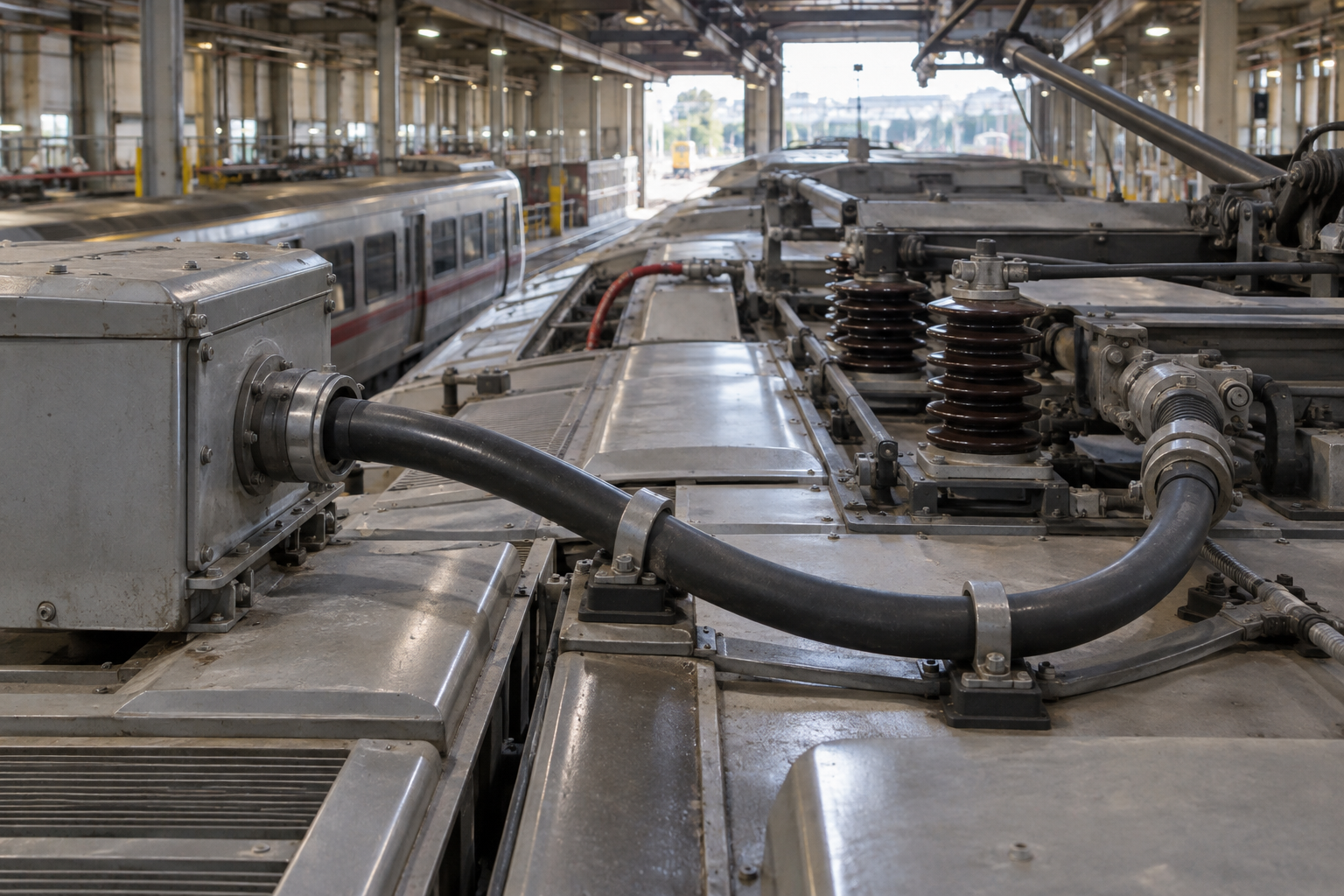 (N)TMCGCHXOEUK 26/45 kV pantograph cable, roof-mounted pantograph cable route on a rail vehicle