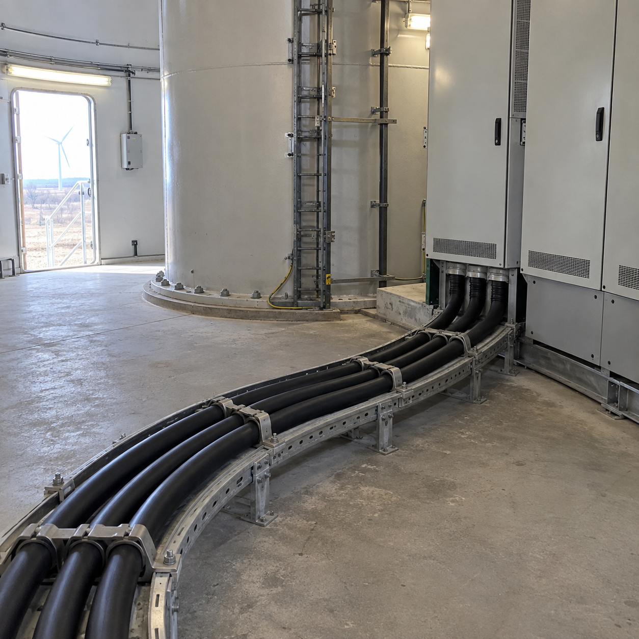 (N)TMCHXOEU 12/20 kV single-core wind cable, single-core medium-voltage cable routed inside a wind-turbine tower