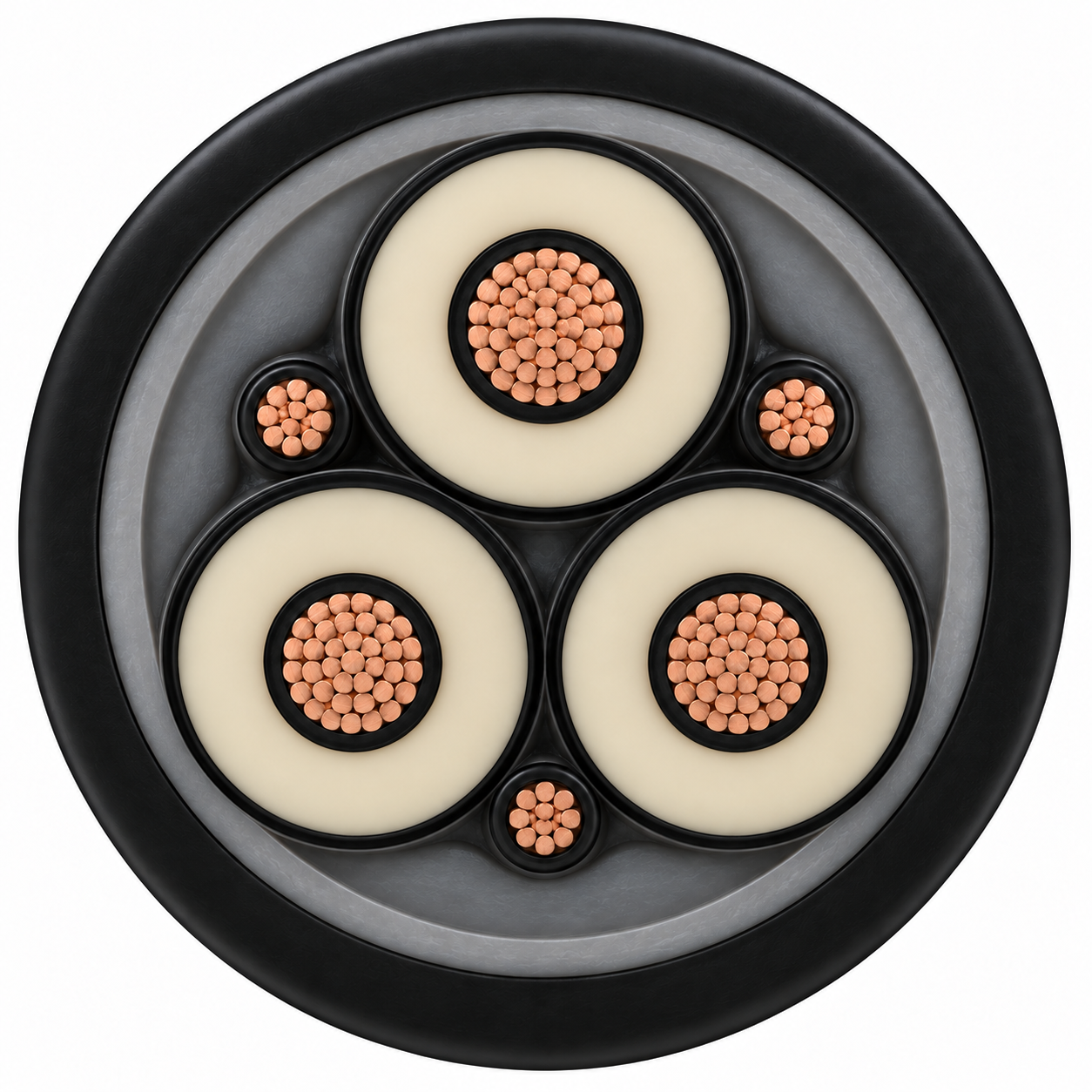 (N)TSCGEHXOEU 36/60–69 kV wind-turbine cable construction cross-section showing cores and layers